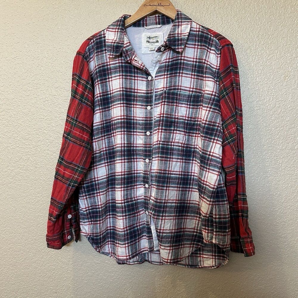 American Eagle Two Tone Flannel‎ Button Down Womens Medium Red And Blue